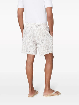 Brunello Cucinelli Mens Beige & Black Paisley Logo-Embroidered Swim Trunks