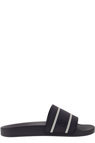 Brunello Cucinelli Mens Striped Pattern Slippers In Blue & Grey