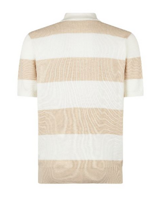 Brunello Cucinelli Mens White & Beige Ribbed Cotton Polo Shirt