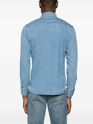 Tom Ford Mens Twill Western Shirt in Denim Blue