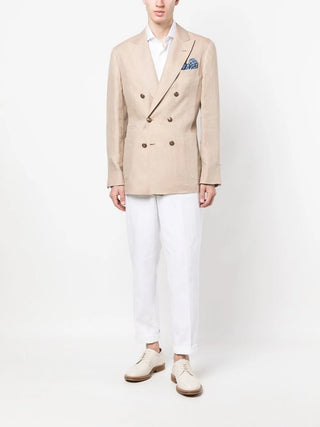 Brunello Cucinelli Mens Linen Beige Double Breasted Blazer