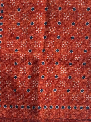 Brunello Cucinelli Burnt Orange Blue Circle Pattern Wool Men's Pocket Square