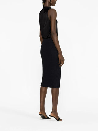 Tom Ford Womens Black Ribbed Wool Zip-Up Skirt