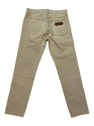 Tom Ford Mens Beige Tailored Fit Distressed Jeans w Logo Patch Back Pocket Detail