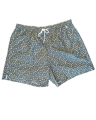 Isaia Mens Green Shell Star Pattern Swim Trunk