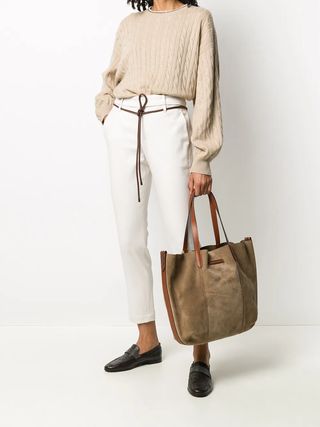 Brunello Cucinelli Womens PANTS In WHITE With Leather Brown Belt