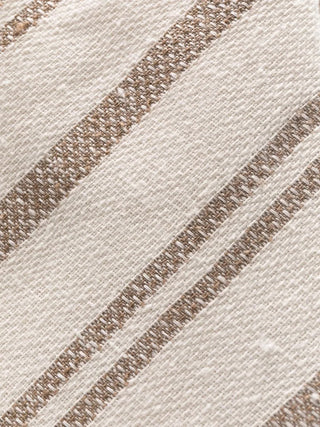 Brunello Cucinelli Beige White Diagonal Textured Stitch Silk Linen Blend Men's Tie