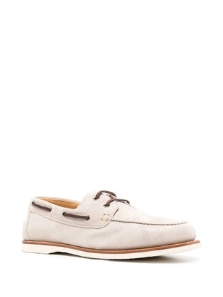 Brunello Cucinelli Men's Suede Boat Shoes In Beige