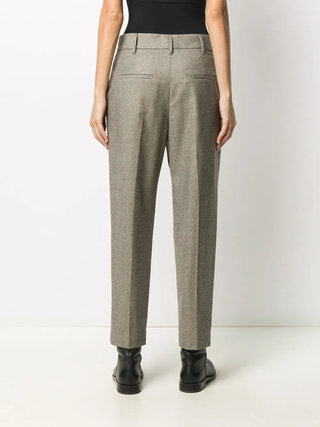 Brunello Cucinelli Womens Black & Beige Patterned Wool Pant