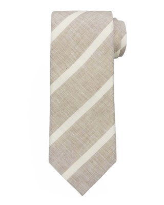 Brunello Cucinelli Linen Tie Light Taupe White Stripes Men's Tie