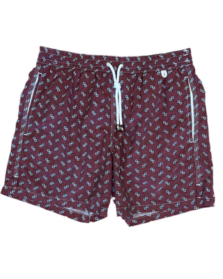 Isaia Mens Swim Trunks Geometric Burgundy Multicolor