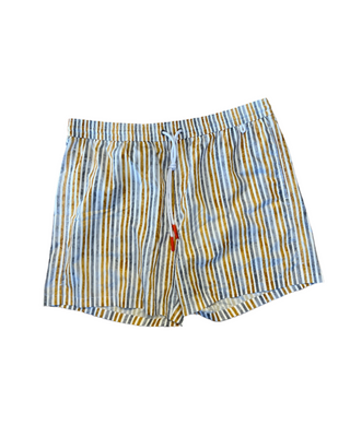 Isaia Mens Beige Yellow Blue Faded Striped Swim Trunk