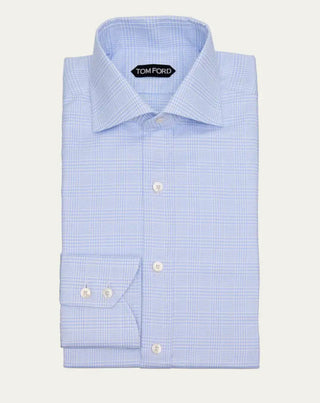 Tom Ford Men’s 100% Cotton Light Blue Checkered Pattern Button Down Dress Shirt