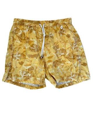 Isaia New Mens Yellow Camouflage Swim Trunks