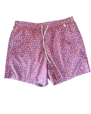 Isaia Mens Pink Shell Star Patterned Swim Trunks
