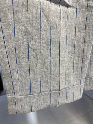 Brunello Cucinelli Womens 100% Linen Light Grey & Blue Pin Striped Cuffed Pant