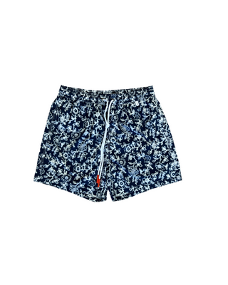 Isaia Mens Swim Trunks Floral Blue White Pattern