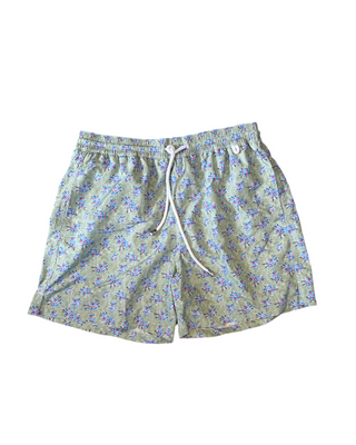 Isaia Mens Sage Green Blue Mini Floral Swim Trunk