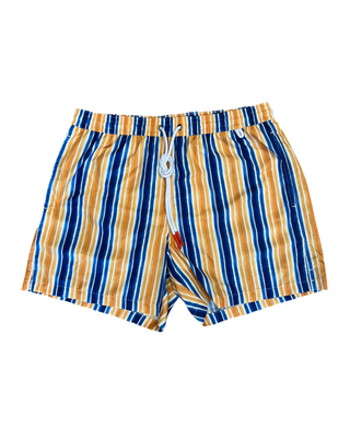 Isaia New Mens Swim Trunks Blue Yellow White Stripe Pattern