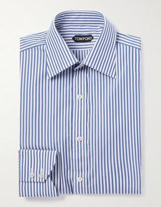 Tom Ford Men’s Bright Blue Striped 100% Cotton Button Down