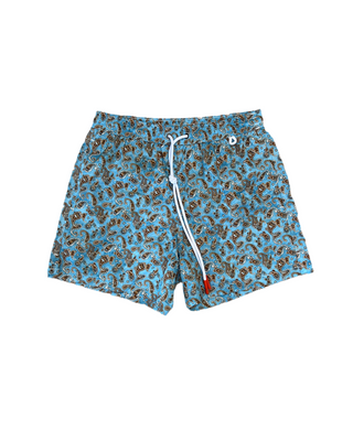 Isaia Mens Blue Brown Swim Trunks Paisley Patterned