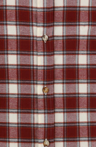 Brunello Cucinelli Mens Red & White Checkered Slim Fit Dress Shirt