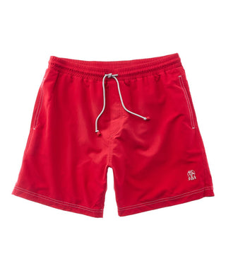 Brunello Cucinelli Mens Red Logo-Embroidered Swim Shorts