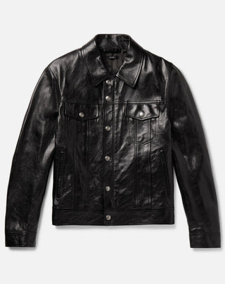 Tom Ford Men’s Polished Leather Black Trucker Jacket