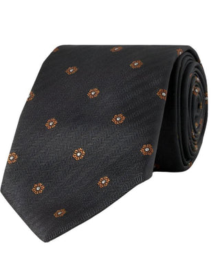 Brunello Cucinelli Black Floral Embroidered Mens Tie