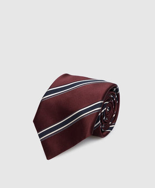 Brunello Cucinelli Diagonal Stripe Print Burgundy Men's Tie
