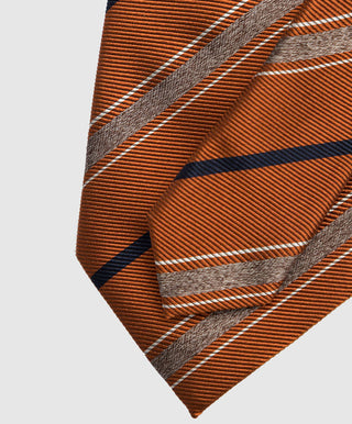 Brunello Cucinelli Burnt Orange Navy Striped Silk Men's Tie