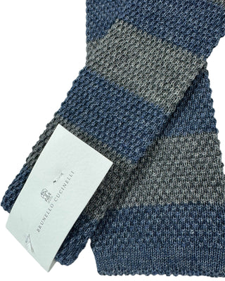 Brunello Cucinelli Dark Grey Blue Striped Square Knitted Men's Tie