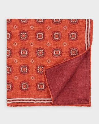 Brunello Cucinelli Medallion Orange Red Print Men's Pocket Square
