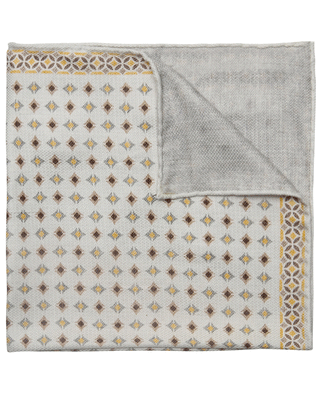 Brunello Cucinelli Yellow Brown White Diamond Pattern Silk Men's Pocket Square
