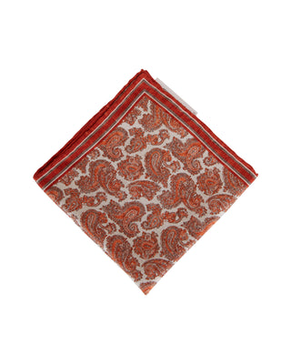 Brunello Cucinelli Orange Paisley Print Silk Men's Pocket Square