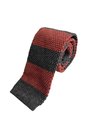 Brunello Cucinelli Red Grey Striped Men's Knitted Square End Tie