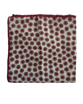 Brunello Cucinelli Red Brown Taupe Eyelet Circle Wool Men's Pocket Square