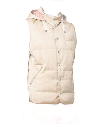 Brunello Cucinelli Padded Hooded Down Beige Brown Gilet Men's Outerwear Vest Orange Interior