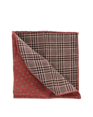 Brunello Cucinelli Men's Red Circle Plaid Silk Cotton Pocket Square