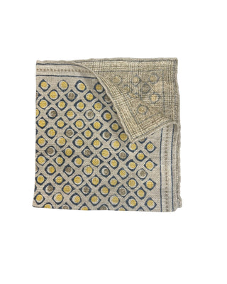 Brunello Cucinelli Men's Yellow Beige Blue Linen Cotton Pocket Square