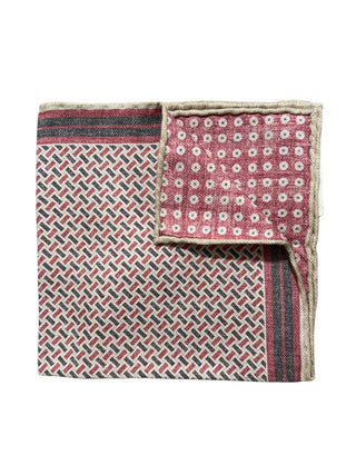 Brunello Cucinelli Men's Red White Grey Geometric Silk Pocket Square