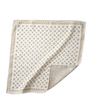 Brunello Cucinelli Men's Yellow Beige Circle Flower Silk Pocket Square