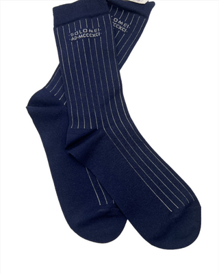 Brunello Cucinelli Navy White Stripe Cotton Men's Socks