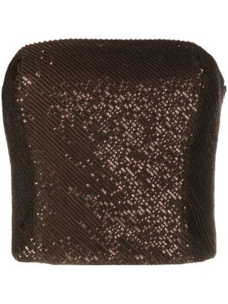 Brunello Cucinelli Women's Brown Sequin Strapless Top In Soft Stone