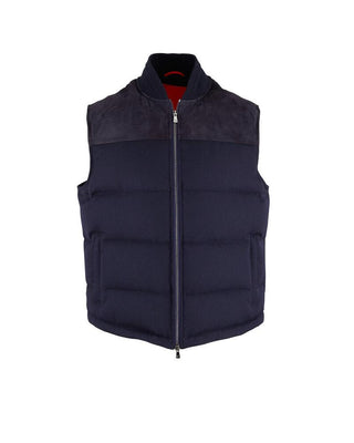 Isaia Mens Navy Blue Quilted Suede Contrast Wool Vest