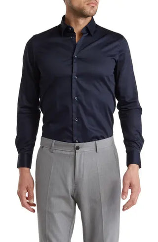 Cavalli Class by Roberto Cavalli  Mens Navy Slim Fit Dress Shirt