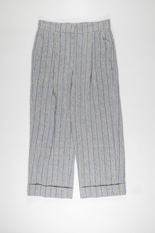 Brunello Cucinelli Womens 100% Linen Light Grey & Blue Pin Striped Cuffed Pant