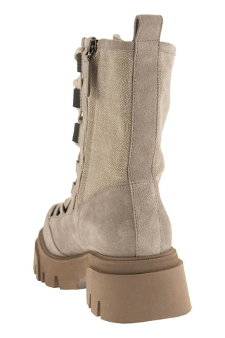 Brunello Cucinelli Women's Suede & Canvas Ankle Boots In Roccia
