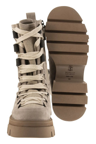 Brunello Cucinelli Women's Suede & Canvas Ankle Boots In Roccia