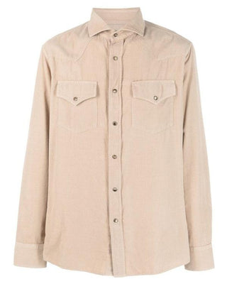 Brunello Cucinelli Mens New Beige Leisure Fit Western Casual Buttoned Shirt